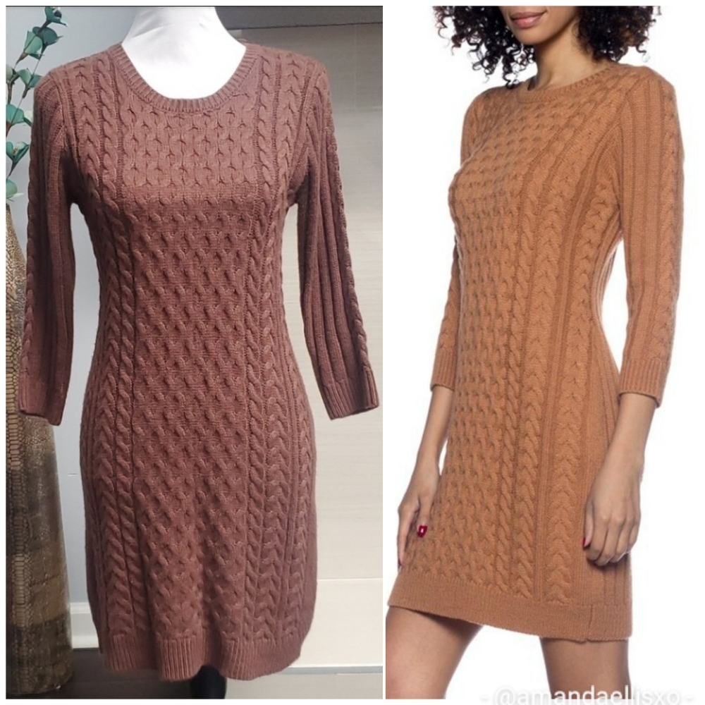 MAK My-Kim Cable Knit 3/4 Sleeve Sweater Dress
